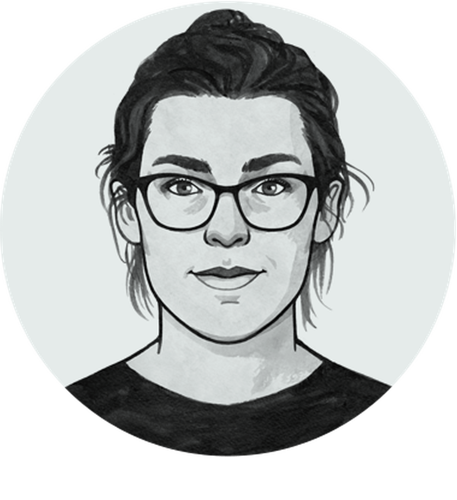 Illustrated avatar of a young woman with her hair in a bun and glasses