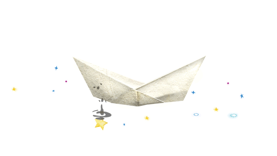 Illustration of a paper boat with circles and stars around it