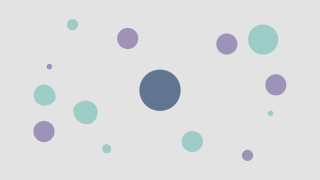 In this moving animation one blue circle in the middle of the page morphs into smaller purple and green ones, and they burst and pop out, before popping back into the one circle again.