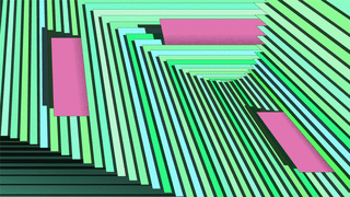 Graphic: illustration papers in different shades of green and light blue that are aligned in the shape of an wave with small pink notes that stick out
