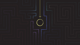 Illustration of a maze, with a circle in the middle