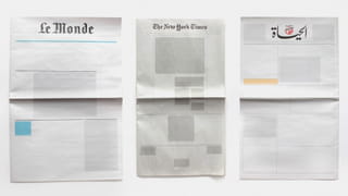 Frontpages of three newspapers, stripped of content. From the series Nothing in the News by Joseph Ernst. 