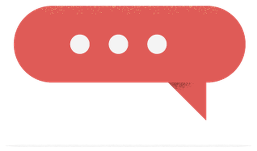 Illustration of a red text bubble with three dots in it.