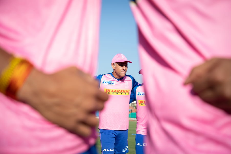 Upton during a team huddle at the Indian Premier League team Rajasthan Royals