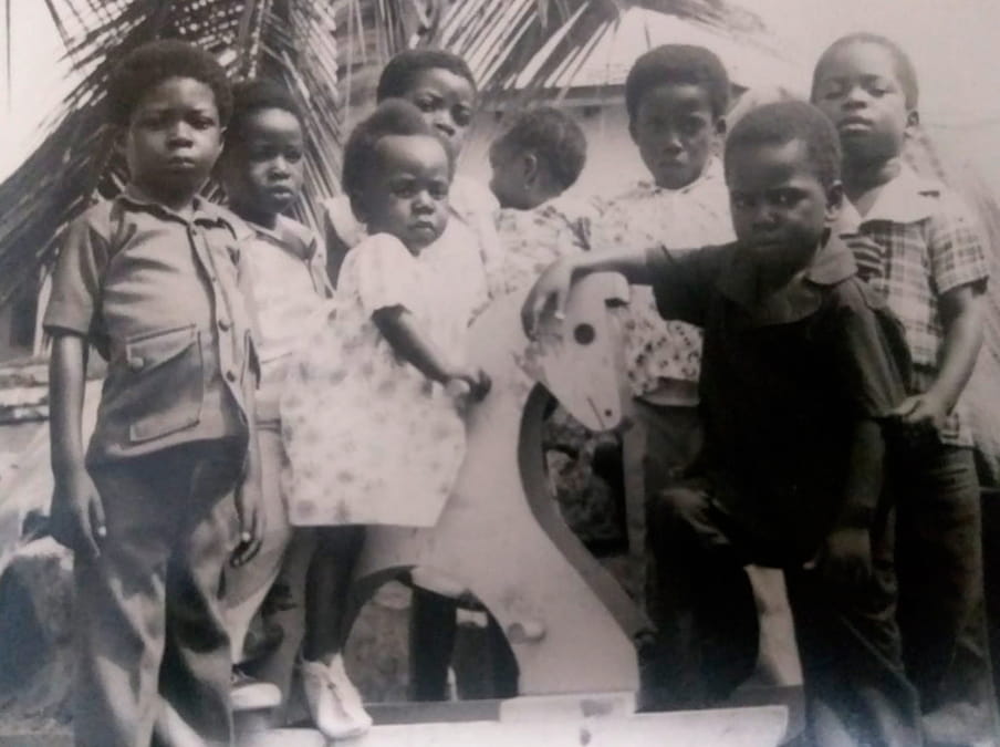 Photo of a group of children in black and white