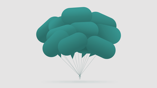 Illustration of speech bubbles tied in a bundle like balloons.