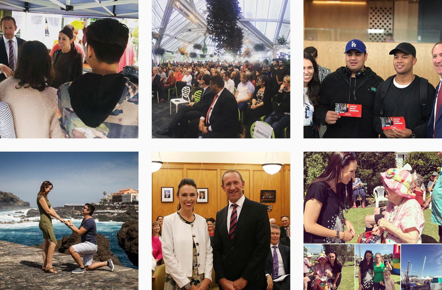 Instagram screenshot of her being proposed to by her husband, her posing with a colleague, her at an event and her speaking with citizens.  