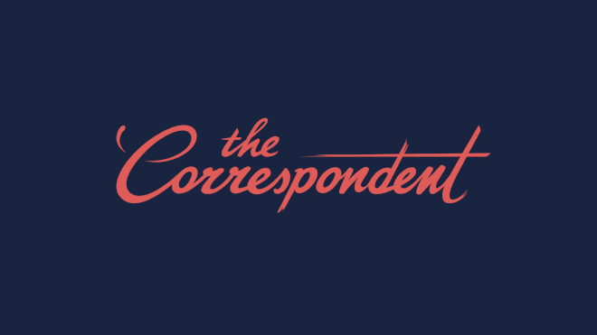 Animation of a red The Correspondent logo on a blue background.