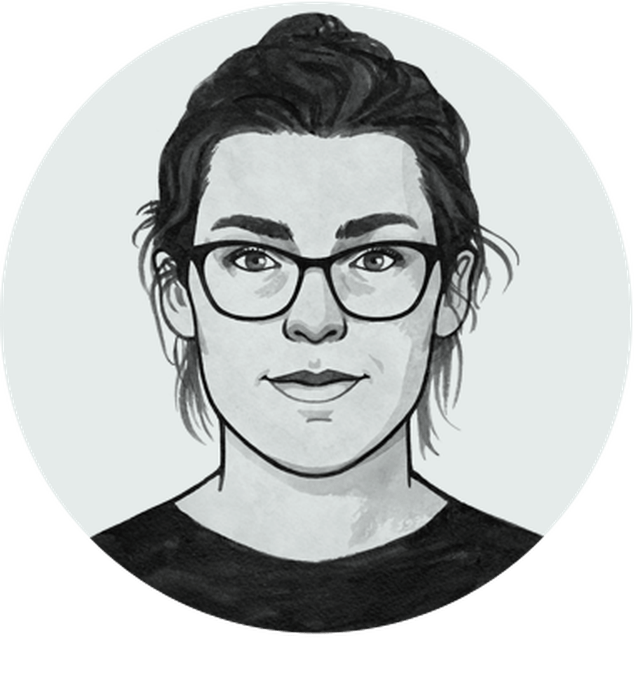 Illustrated avatar of a young woman wearing glasses