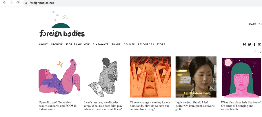 A screenshot from the Foreign Bodies homepage