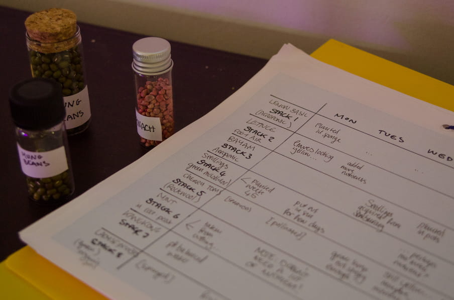 Photo of a counter top showing clean dishes and a ration card