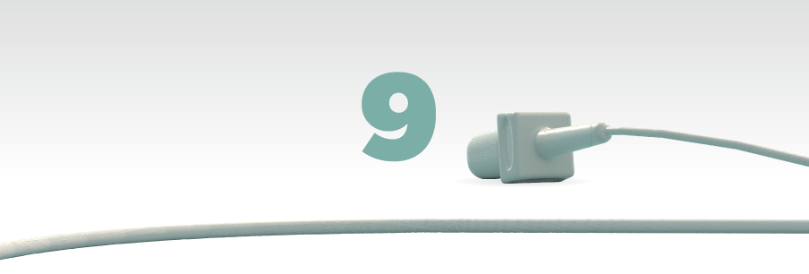 Illustration of the number nine in green with a mic laying in front of it 