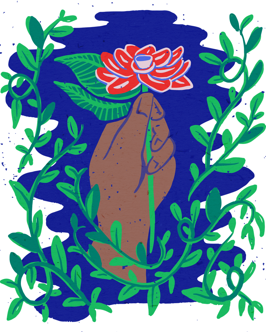 Illustration of an hand holding a flower