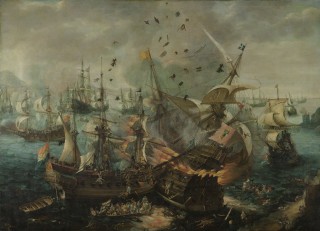  The Explosion of the Spanish Flagship during the Battle of Gibraltar, Cornelis Claesz. van Wieringen, c. 1621. Image courtesy of Rijksmuseum