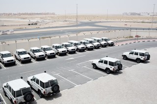 Vehicle fleet of the International Federation of Red Cross and Red Crescent Societies, ready for transport to a disaster area. Pieter van den Boogert for The Correspondent