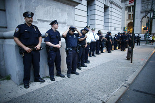 Police officers during a Black Lives Matter demonstration in New York City on July 8, 2016. Photo by Kena Betancur / AFP