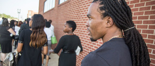 Darren Seals arriving at Michael Brown’s funeral. Photo by Youth Radio / CC