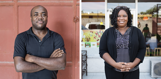 Haitians from the diaspora who have returned to start their own businesses. Left: Duquesne Fednard from D&E Green. Right: Katleen Jeanty, owner of the “fruitbar” BelFwi. Photos by Pieter van den Boogert