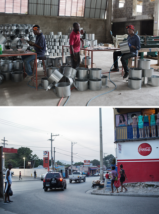 Top: Duquesne Fednard’s factory makes fuel-efficient stoves. Below: New roads in Port-au-Prince. Photos by Pieter van den Boogert