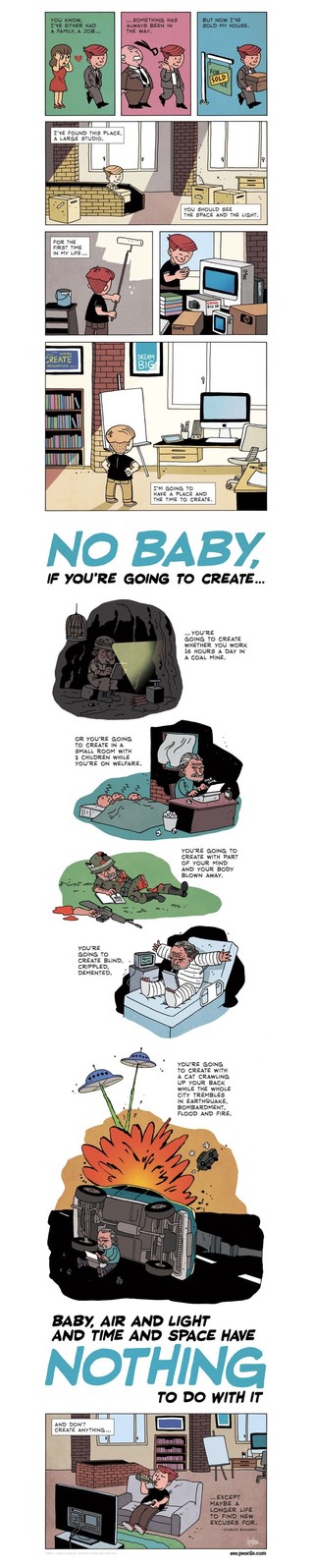 Text by Charles Bukowski, "air and light and time and space" (1992). Illustrations by Gavin Aung Than of Zen Pencils.