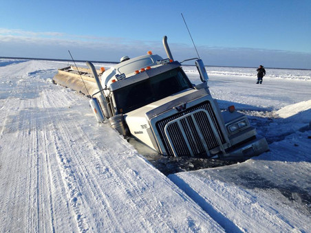 An oil truck broke through the ice near the town of Deline, Canada in early March. Photo from the Government of the Northwest Territories